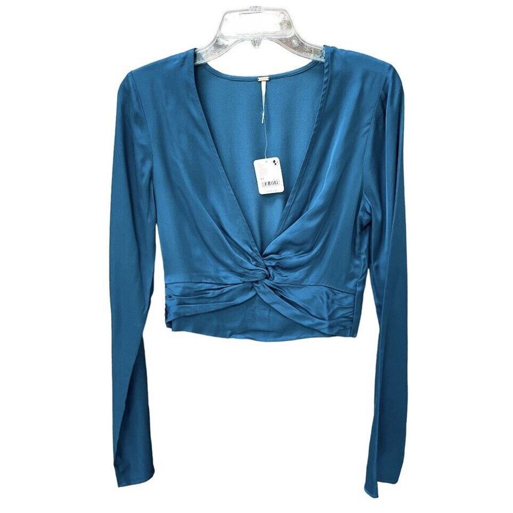 NWT Size XS Free People Miraya Twist Satin Crop Top Corsair Teal Blue REVOLVE - Picture 2 of 10